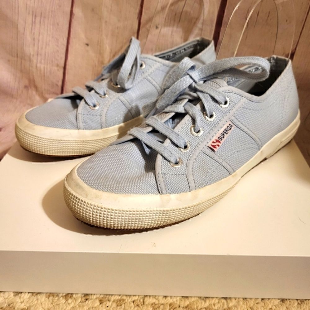 SUPERGA 2750 Baby Blue Canvas Low Top Lace Up Sneakers sz. 6.5/37.5 Ret. $88